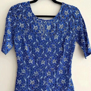 soiéblu Royal Blue Floral Lace Romper, Formal Lace Onesie, Size Medium